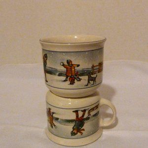 PFALZKERAMIK Germany Hand Decorateded Winterzeit WinterTime Child's Mug Set of 2